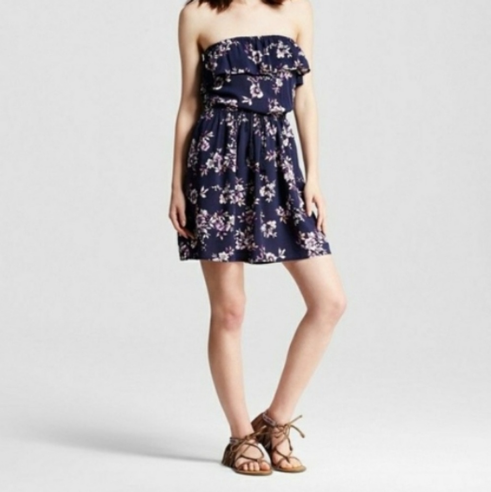 Mossimo Blue floral strapless dress